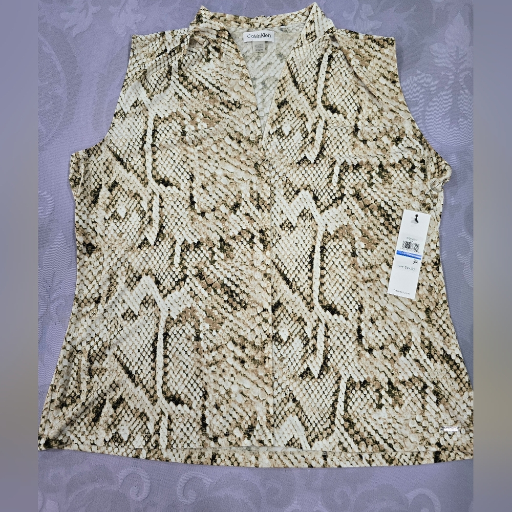 Calvin Klein Cream and Black Snake Print Blouse